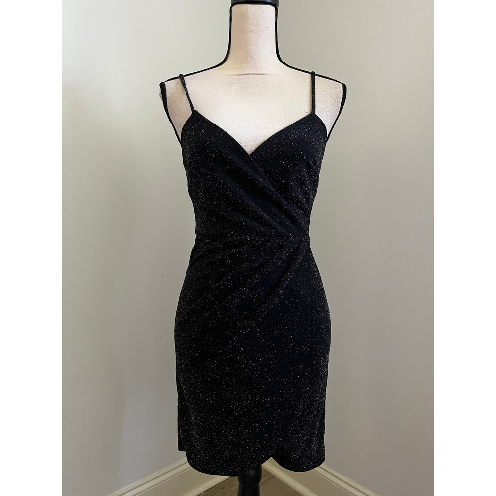 Black Glitter Cocktail Dress sz Small Party LBD Wedding Guest Glam Sparkly‎ Chic